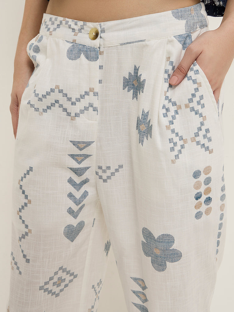 Bombay Paisley White Printed High-Rise Cotton-Blend Joggers