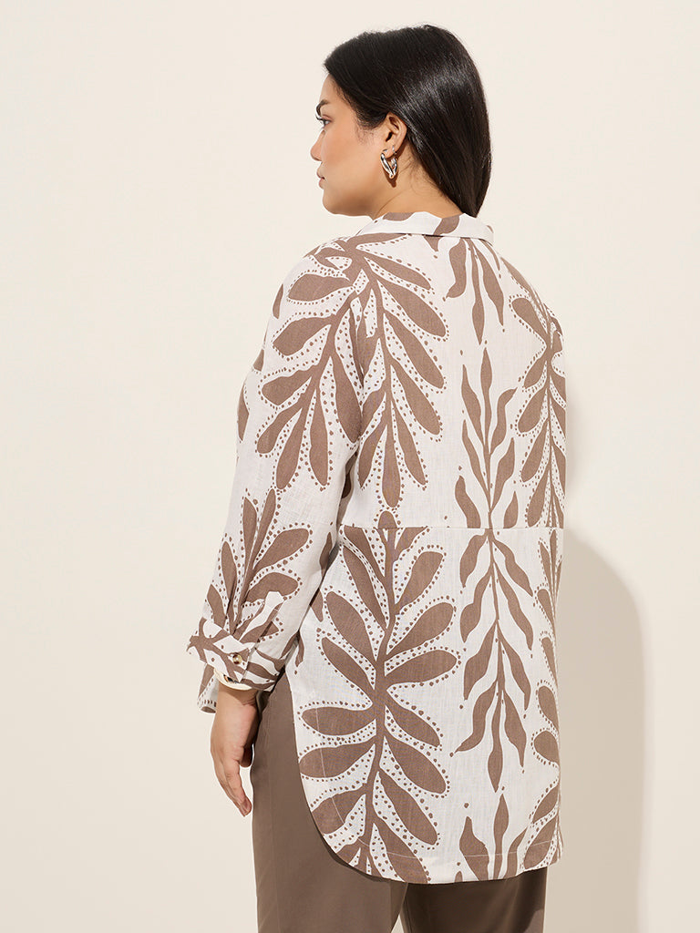 Gia Taupe Leaf Printed High-Low Blouse