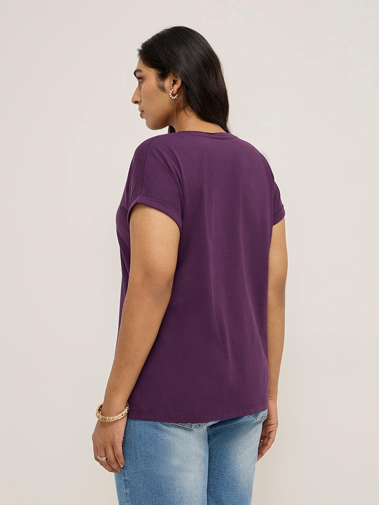 Gia Purple Floral Embellished Cotton T-Shirt