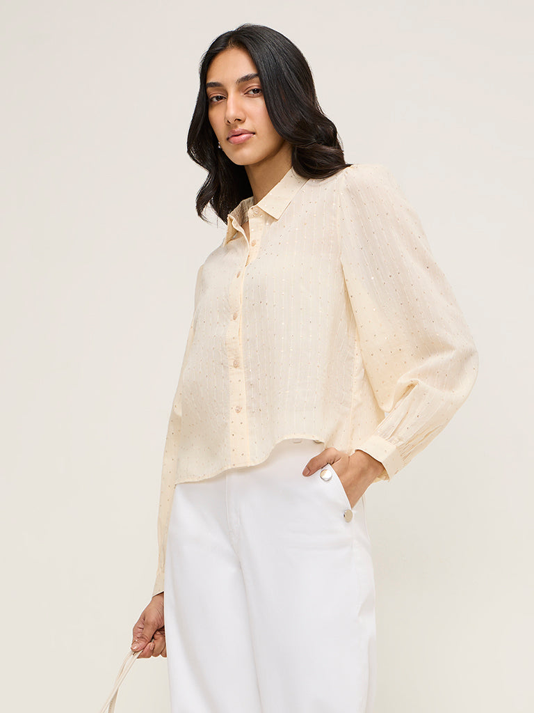 LOV Cream Sequin Detailed Shirt