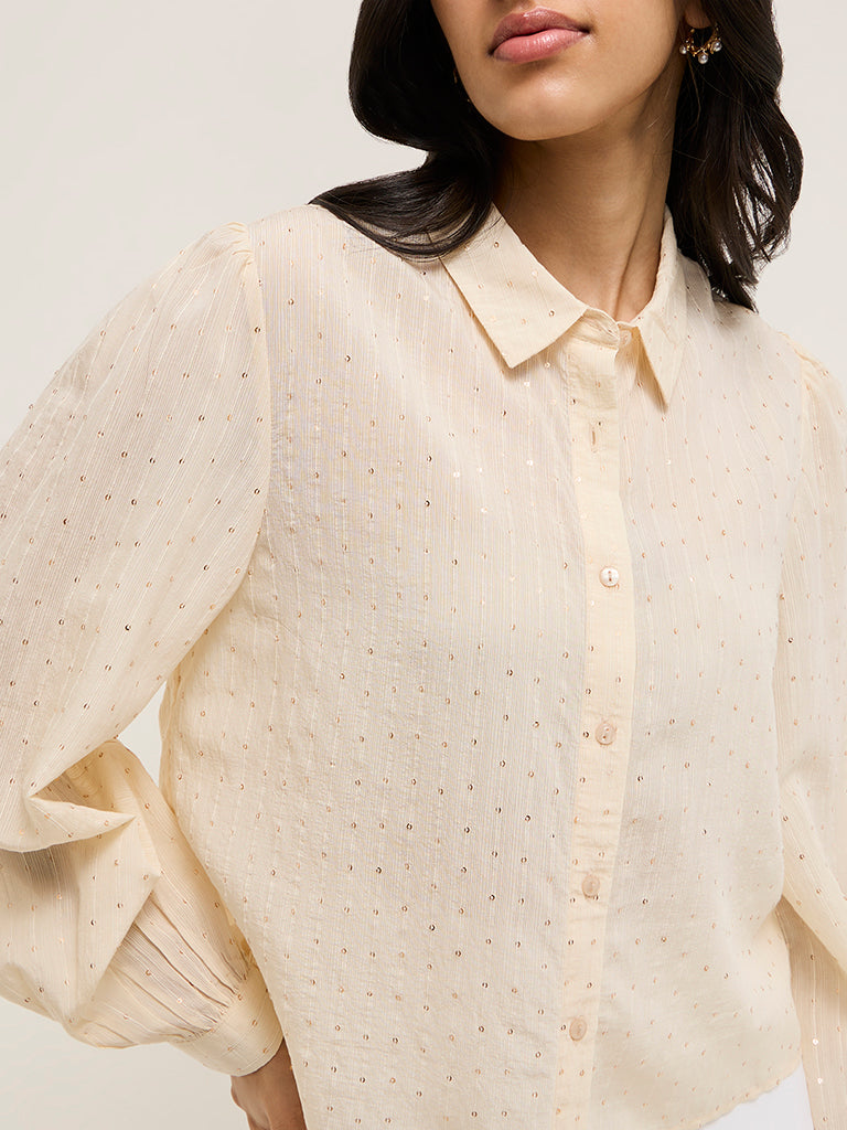 LOV Cream Sequin Detailed Shirt