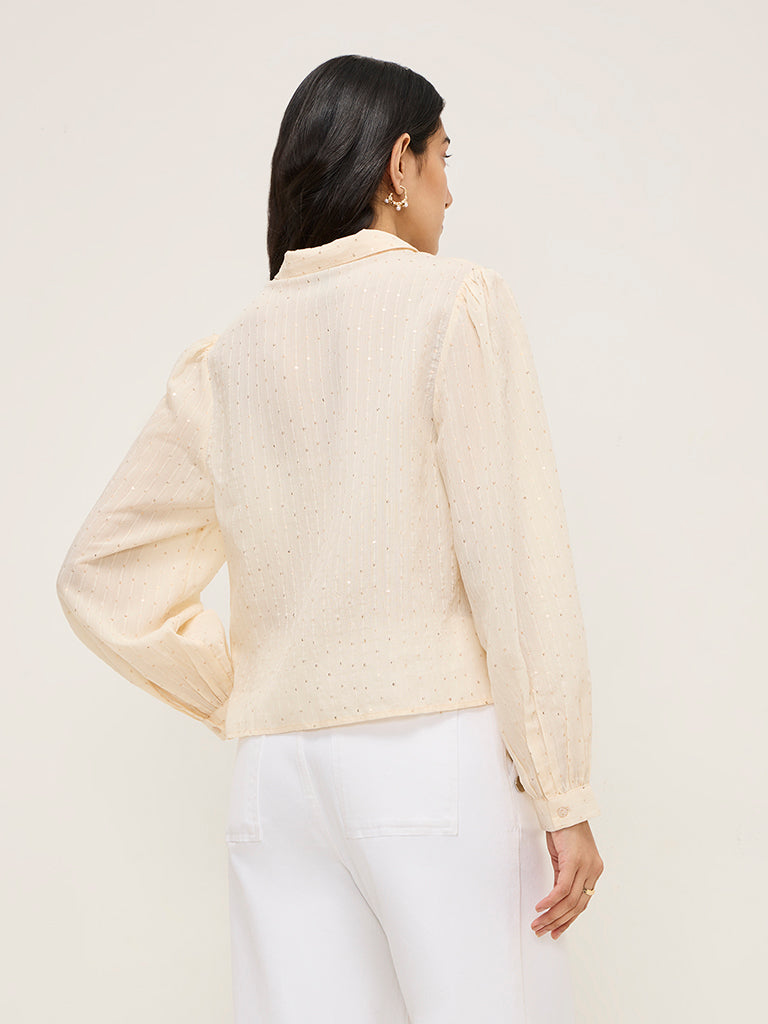 LOV Cream Sequin Detailed Shirt