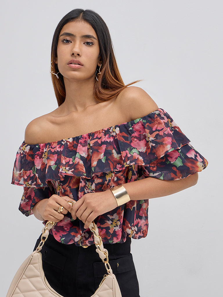 LOV Multicolour Floral Design Top