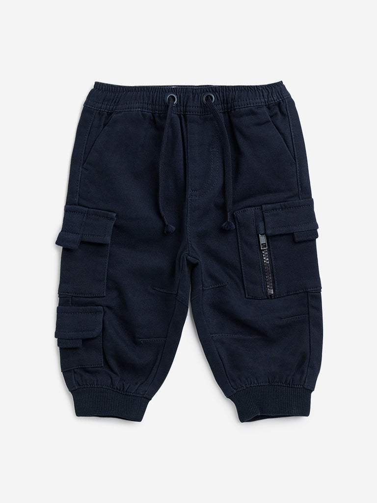 HOP Baby Navy Cargo-Style High-Rise Cotton-Blend Joggers