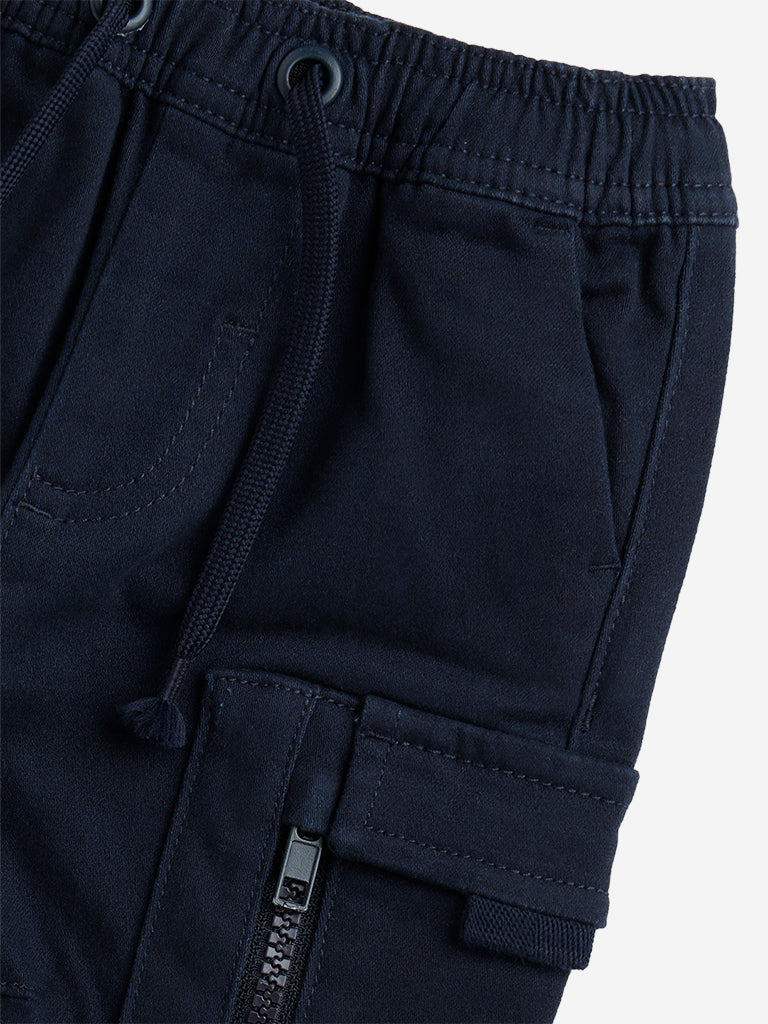 HOP Baby Navy Cargo-Style High-Rise Cotton-Blend Joggers