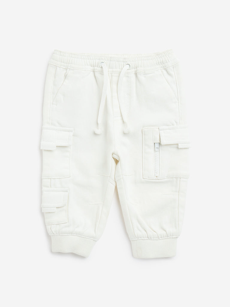 HOP Baby White Cargo-Style Mid-Rise Cotton-Blend Joggers