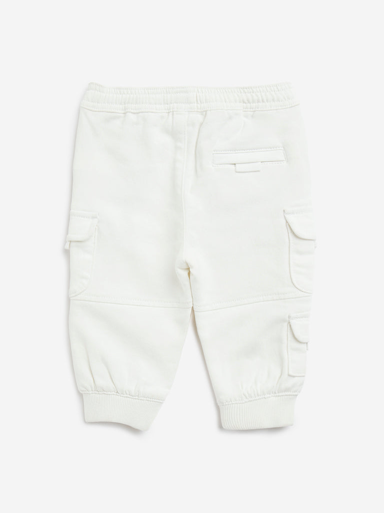 HOP Baby White Cargo-Style Mid-Rise Cotton-Blend Joggers