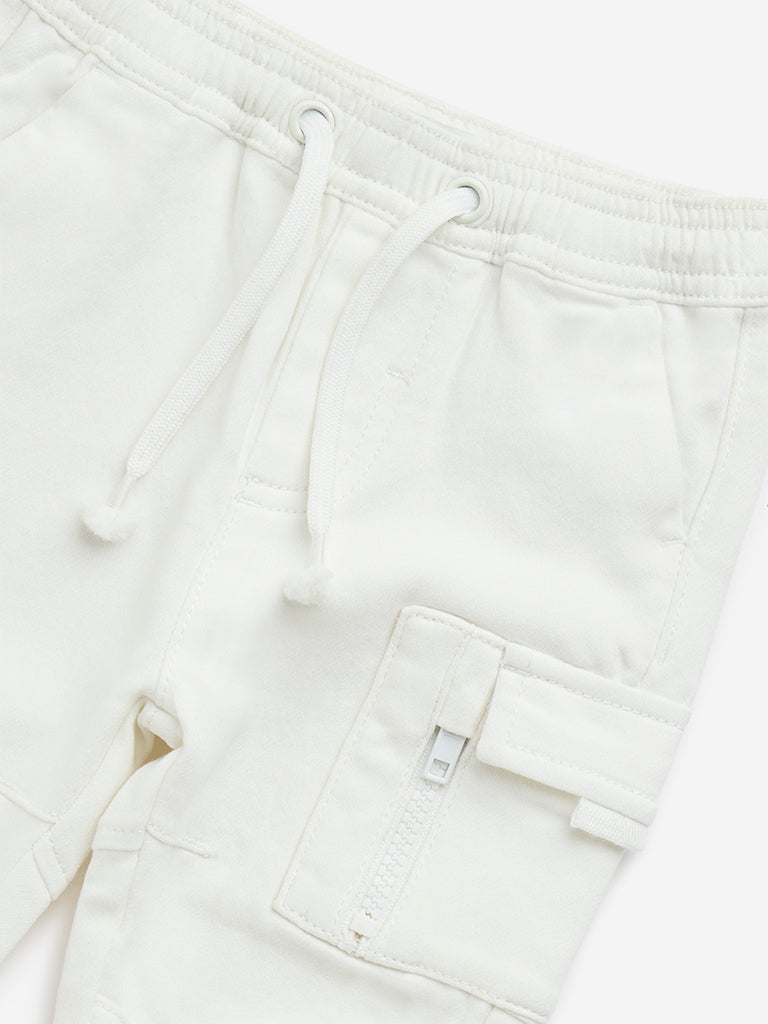 HOP Baby White Cargo-Style Mid-Rise Cotton-Blend Joggers