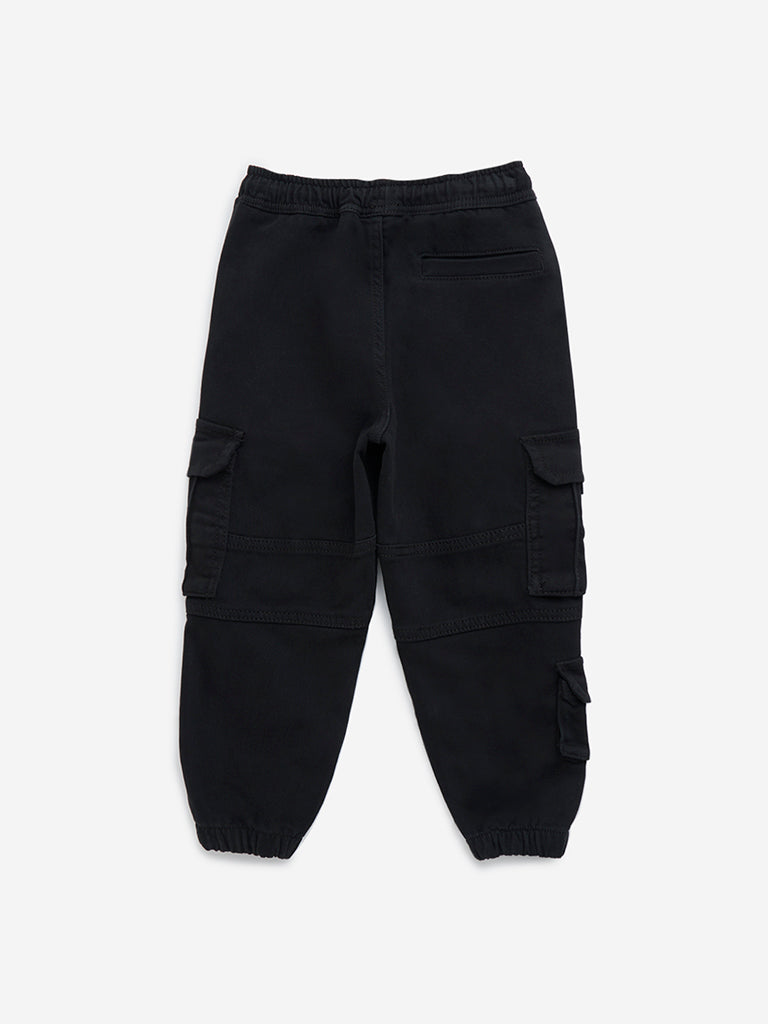 HOP Kids Black Cargo-Style Mid-Rise Cotton-Blend Joggers