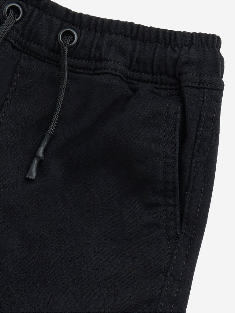 HOP Kids Black Cargo-Style Mid-Rise Cotton-Blend Joggers