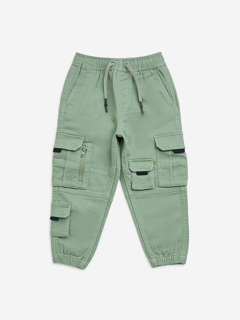 HOP Kids Sage Cargo-Style Mid-Rise Cotton-Blend Joggers