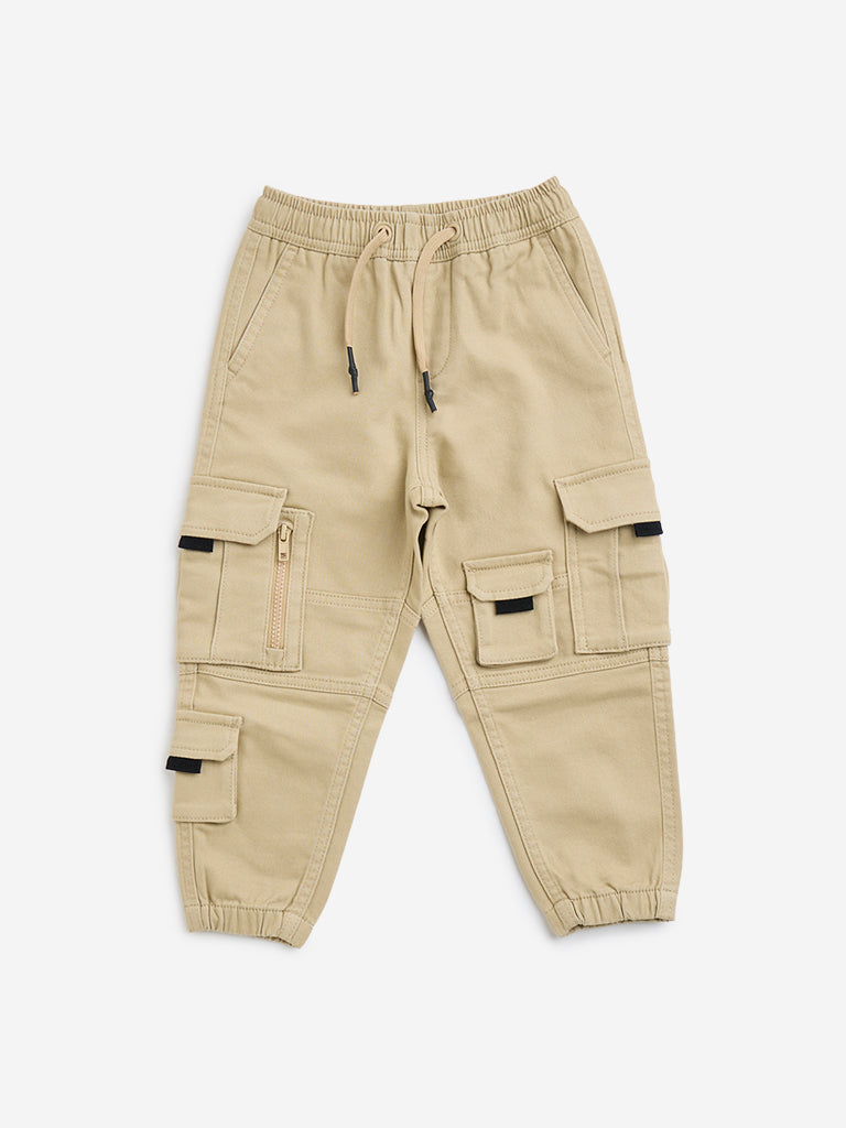 HOP Kids Taupe Cargo-Style Mid-Rise Cotton-Blend Joggers