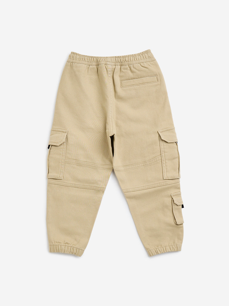 HOP Kids Taupe Cargo-Style Mid-Rise Cotton-Blend Joggers