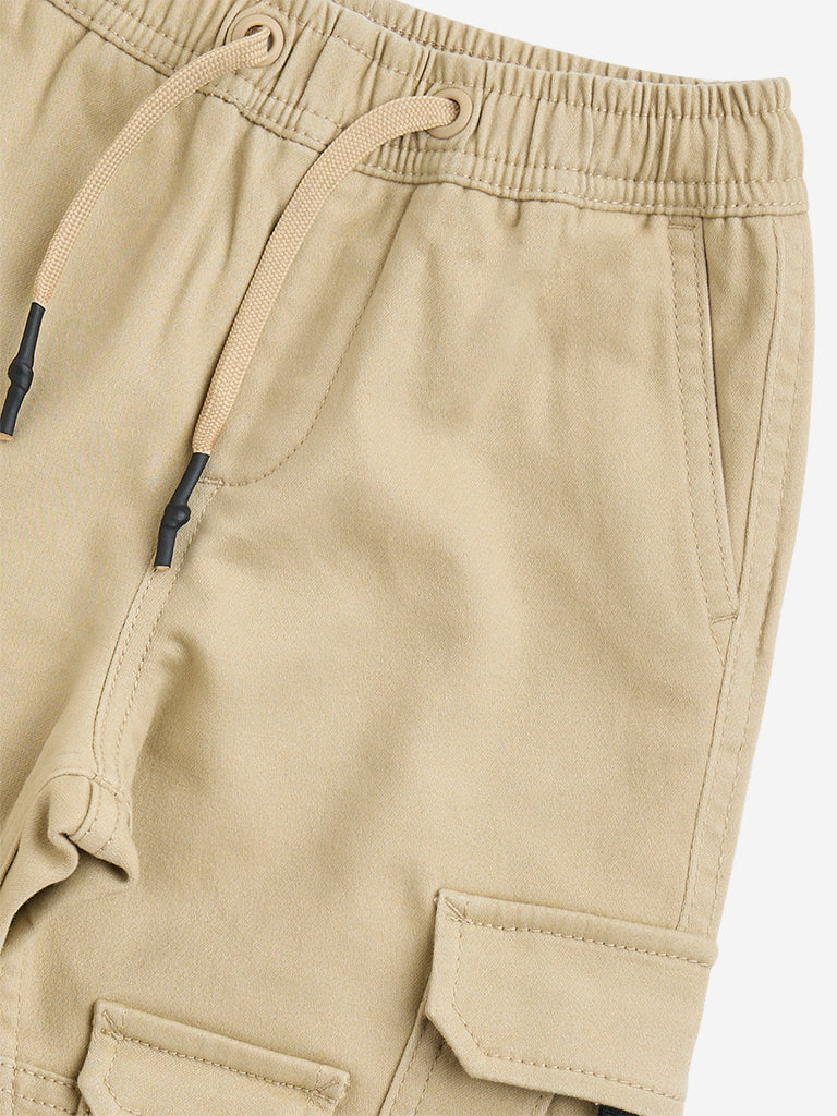 HOP Kids Taupe Cargo-Style Mid-Rise Cotton-Blend Joggers