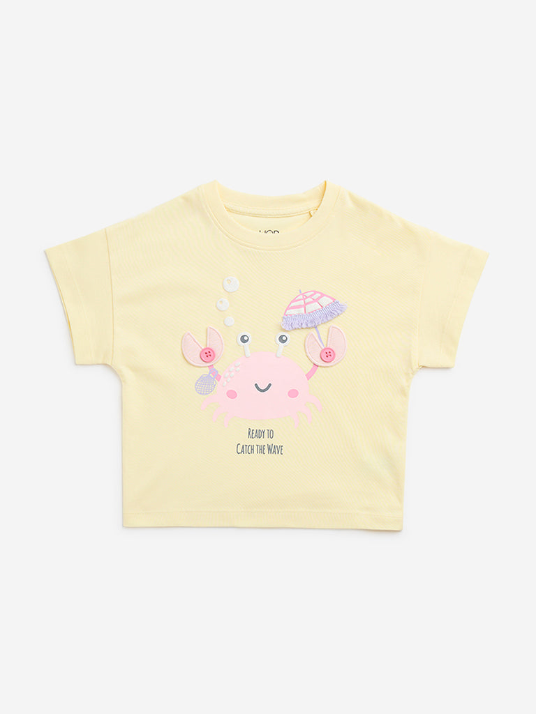 HOP Kids Yellow Applique-Detailed Cotton T-Shirt