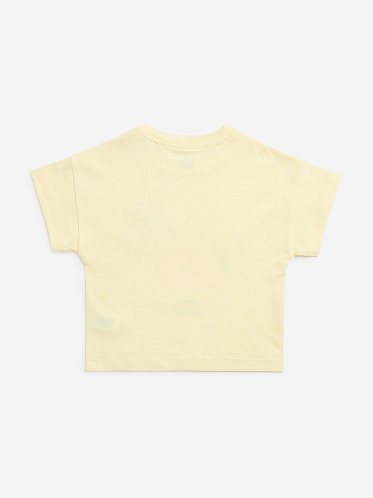 HOP Kids Yellow Applique-Detailed Cotton T-Shirt