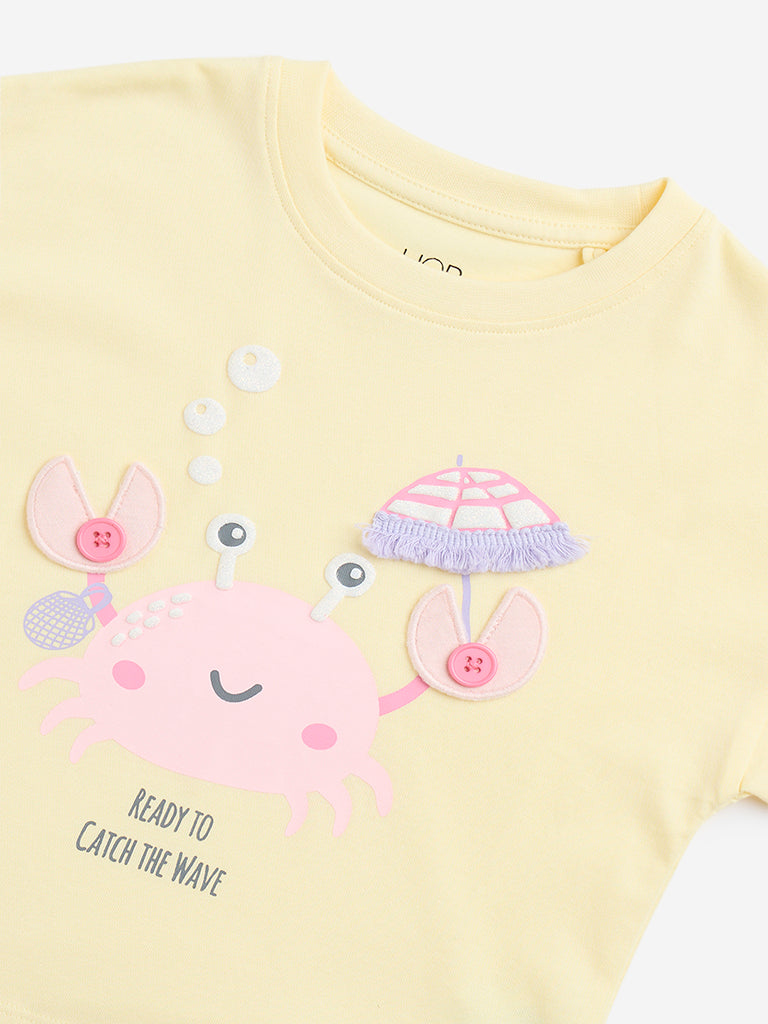 HOP Kids Yellow Applique-Detailed Cotton T-Shirt