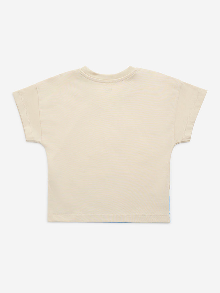 HOP Kids Beige Sea-Themed Cotton T-Shirt