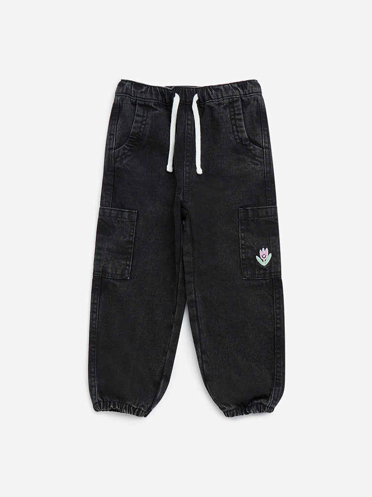 HOP Kids Black Mid-Rise Cargo-Style Joggers