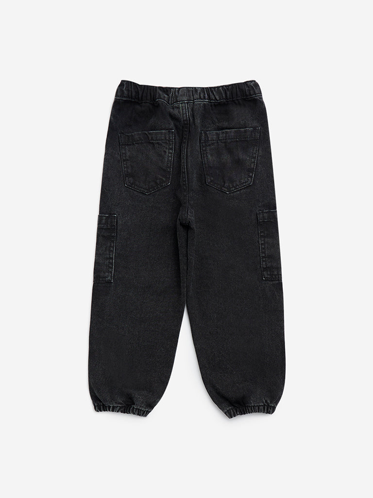 HOP Kids Black Mid-Rise Cargo-Style Joggers