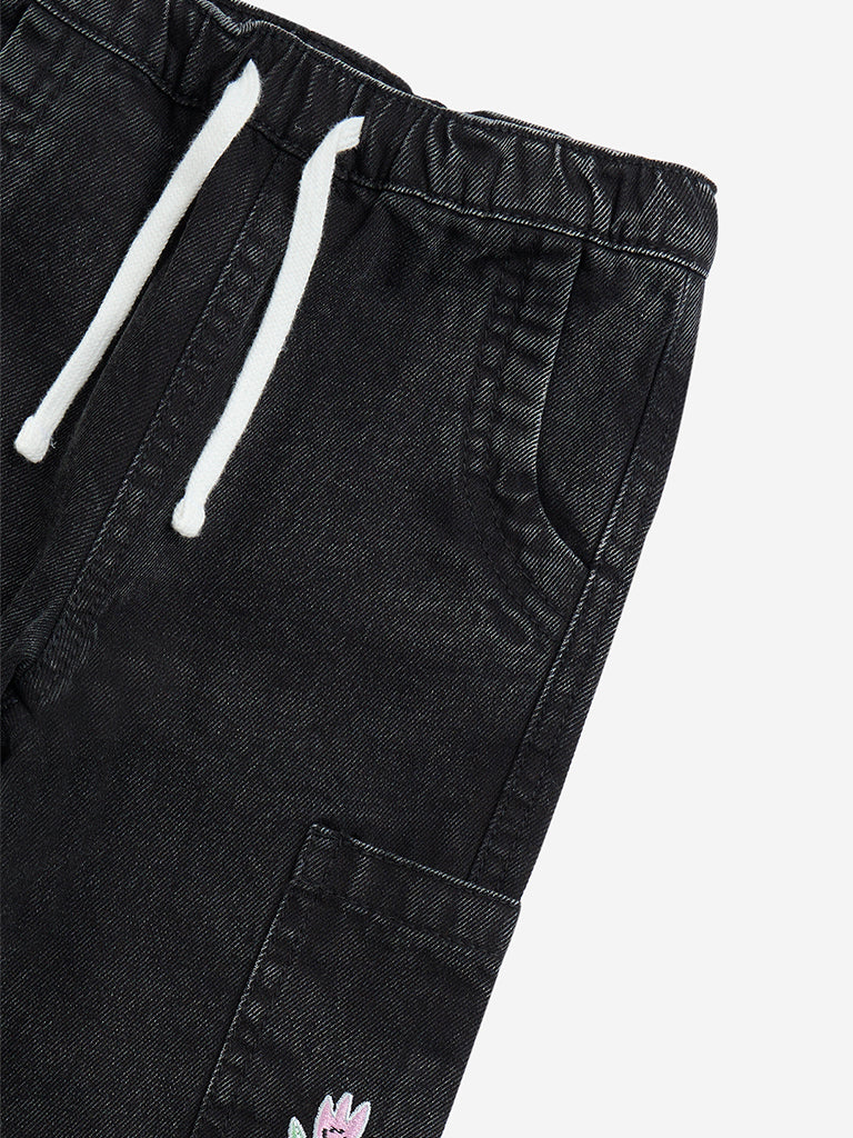 HOP Kids Black Mid-Rise Cargo-Style Joggers