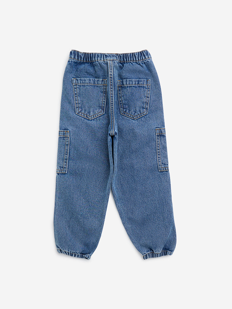 HOP Kids Blue Mid-Rise Cargo-Style Joggers