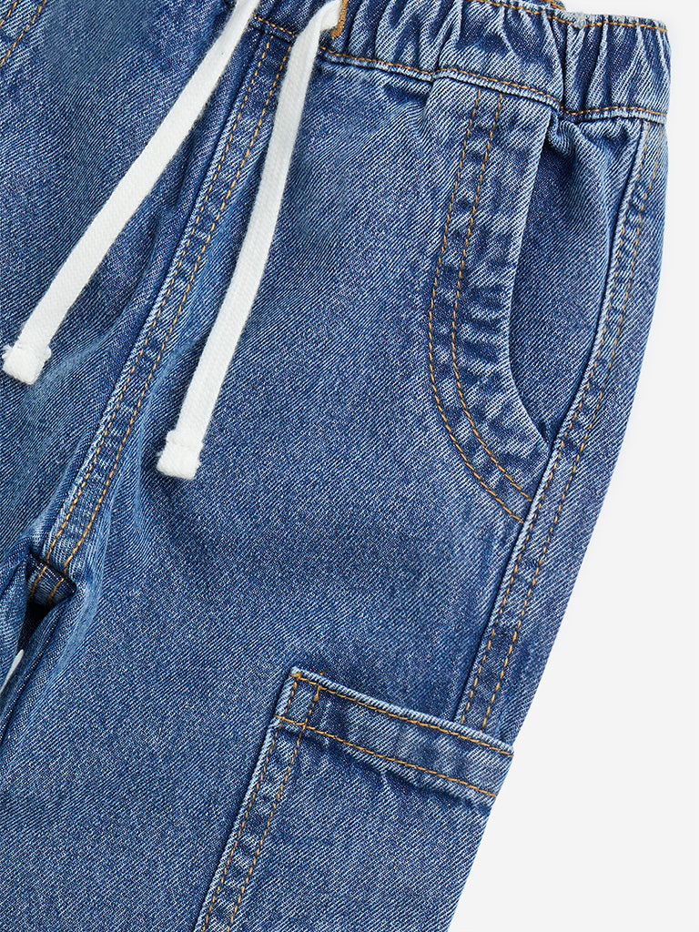 HOP Kids Blue Mid-Rise Cargo-Style Joggers