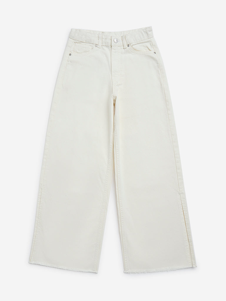 Y&F Kids Off-White Wide Leg - Fit High - Rise Jeans