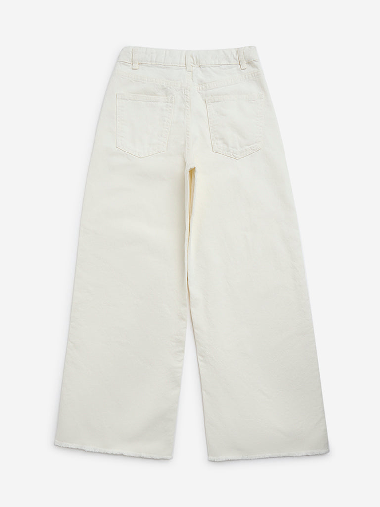 Y&F Kids Off-White Wide Leg - Fit High - Rise Jeans