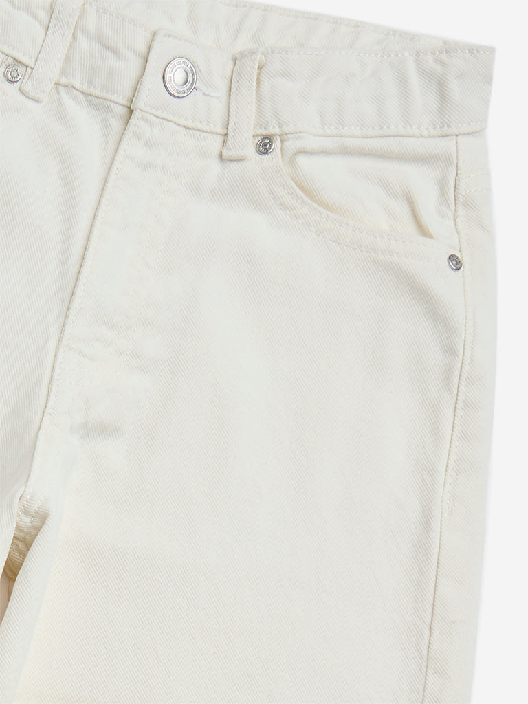 Y&F Kids Off-White Wide Leg - Fit High - Rise Jeans