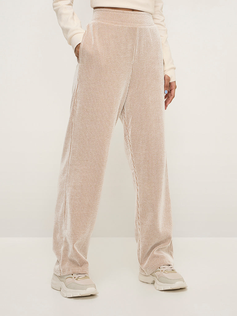 Studiofit Brown Textured High-Rise Track Pants