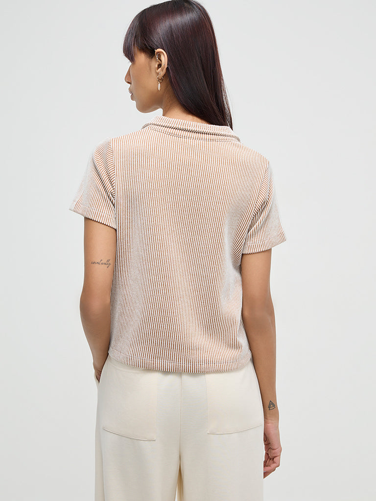 Studiofit Brown Ribbed T-Shirt