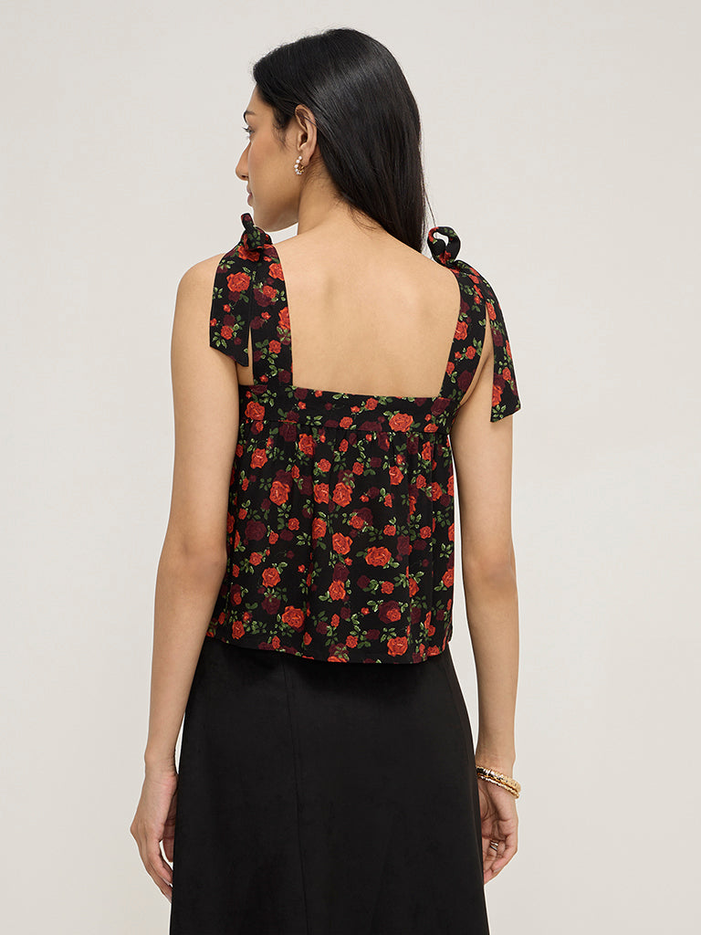 LOV Black Floral Patterned Top