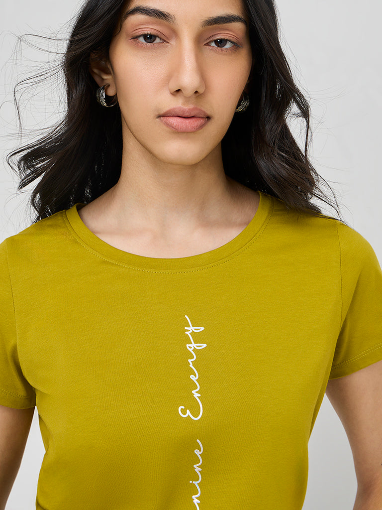 LOV Lime Text Design Cotton T-Shirt