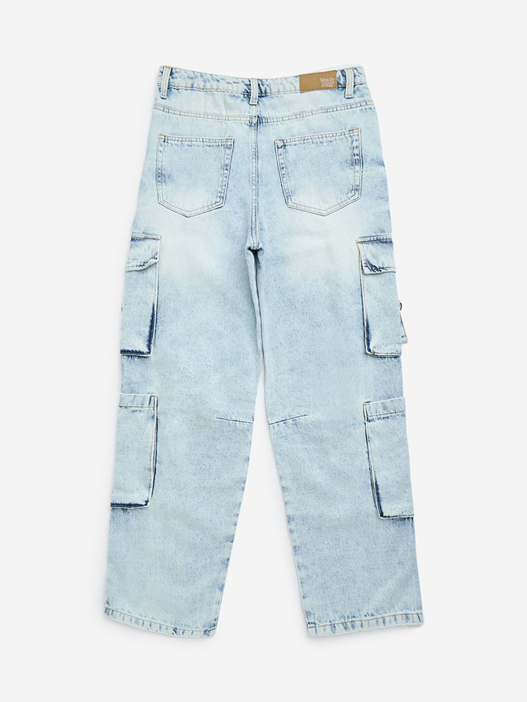 Y&F Kids Light Blue Cargo-Style Relaxed - Fit High - Rise Jeans