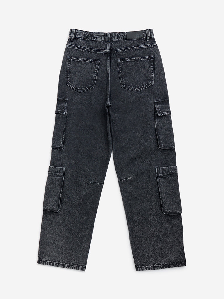 Y&F Kids Charcoal Cargo-Style Straight - Fit High - Rise Jeans