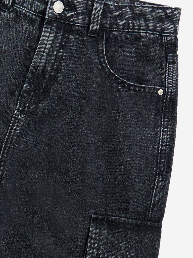 Y&F Kids Charcoal Cargo-Style Straight - Fit High - Rise Jeans