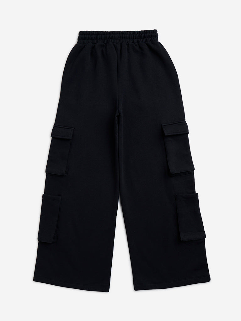 Y&F Kids Black Cargo-Style Mid-Rise Cotton-Blend Track Pants