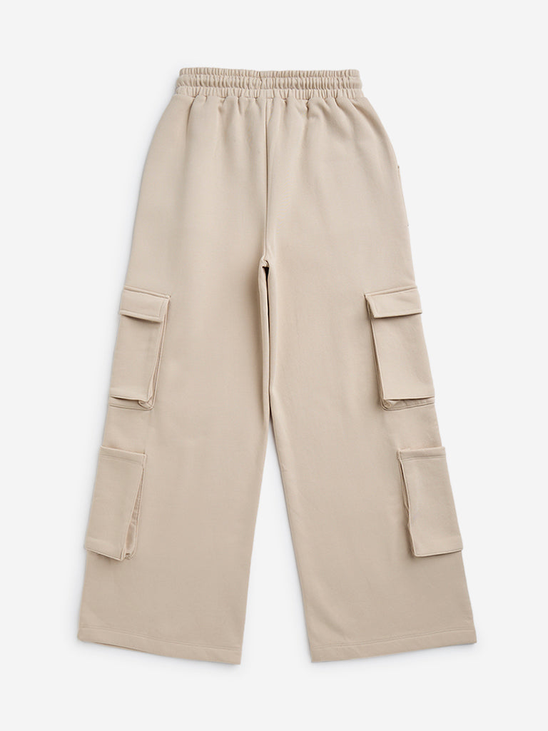 Y&F Kids Beige Cargo-Style Mid-Rise Cotton-Blend Pants