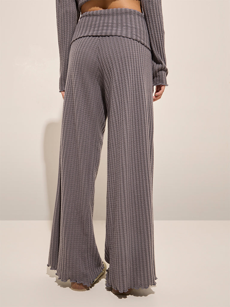 Superstar Grey Self-Striped High-Rise Pants