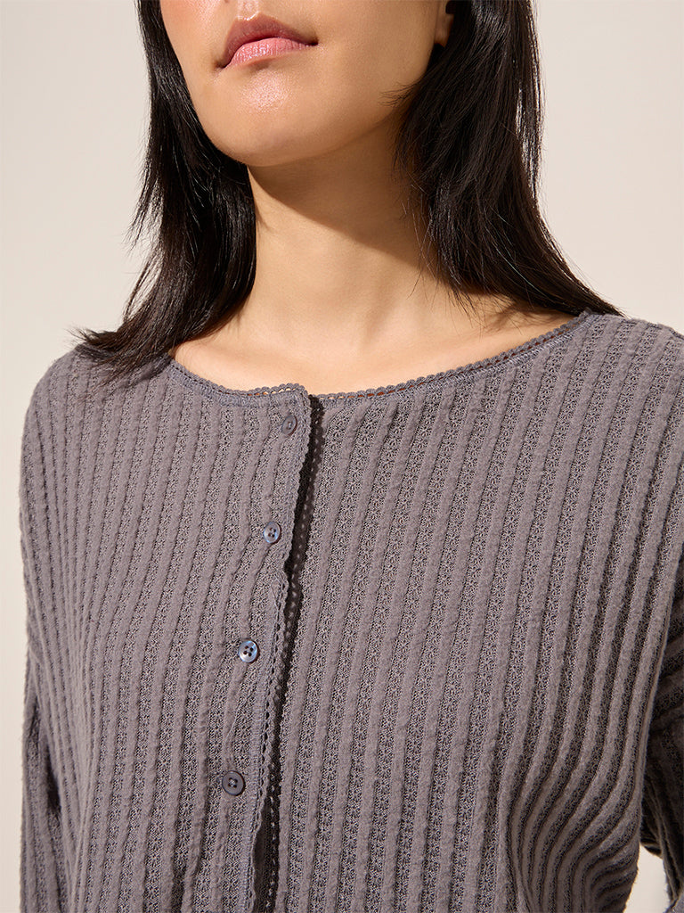 Superstar Grey Self-Striped Top