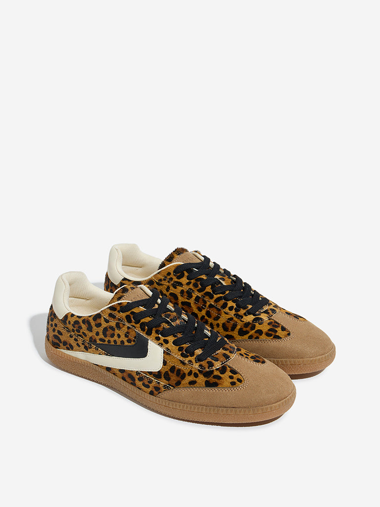 LUNA BLU Brown Animal Print Lace-Up Sneakers