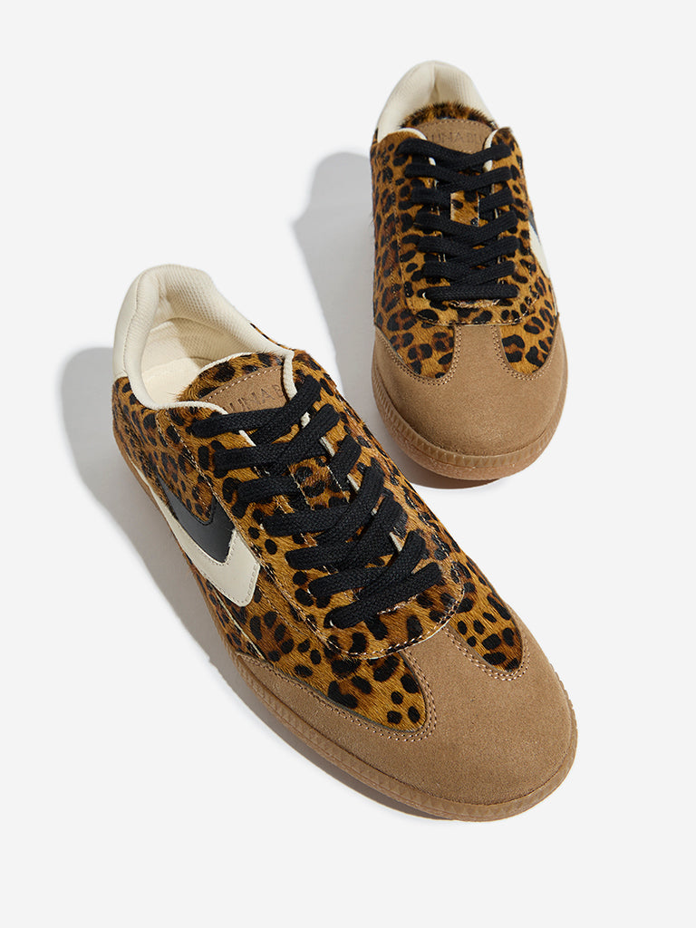 LUNA BLU Brown Animal Print Lace-Up Sneakers