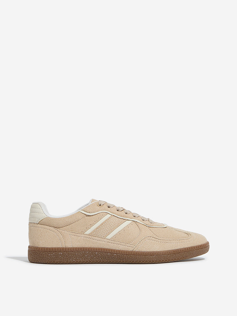 LUNA BLU Beige Faux-Suede Lace-Up Sneakers