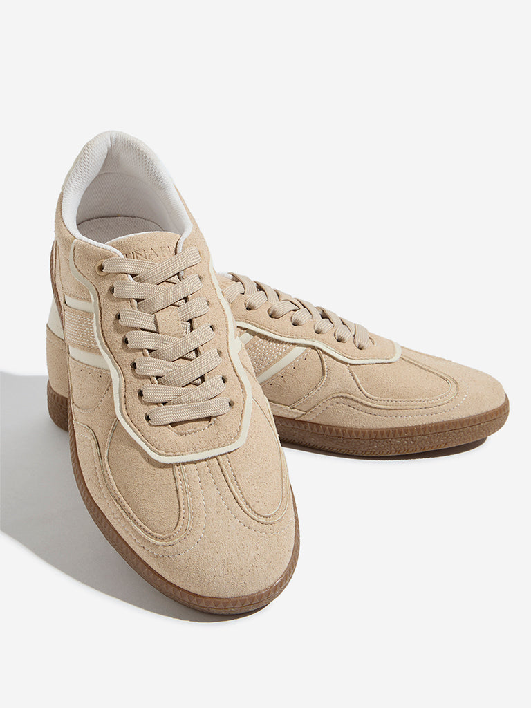 LUNA BLU Beige Faux-Suede Lace-Up Sneakers