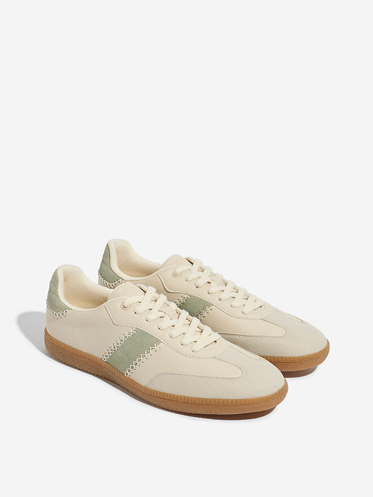 LUNA BLU Beige Colourblocked Faux-Suede Sneakers