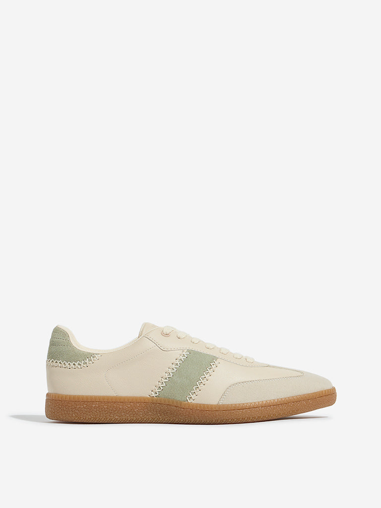 LUNA BLU Beige Colourblocked Faux-Suede Sneakers