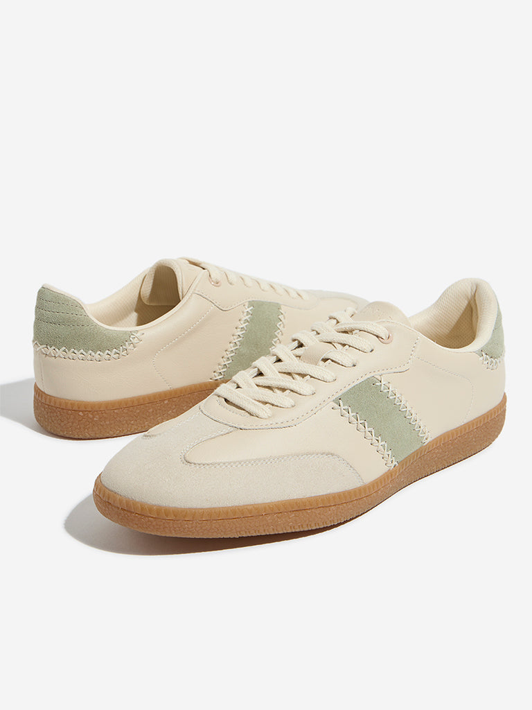 LUNA BLU Beige Colourblocked Faux-Suede Sneakers