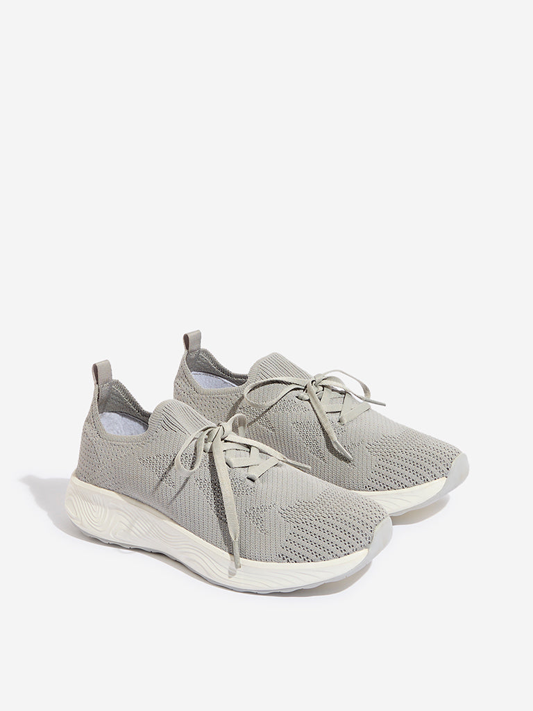 LUNA BLU Light Grey Knit-Textured Lace-Up Shoes