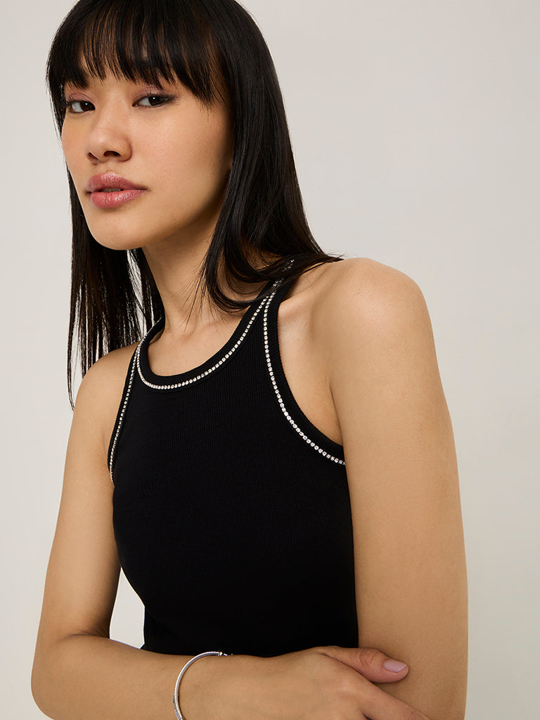 Nuon Black Diamante Embellished Tank Top